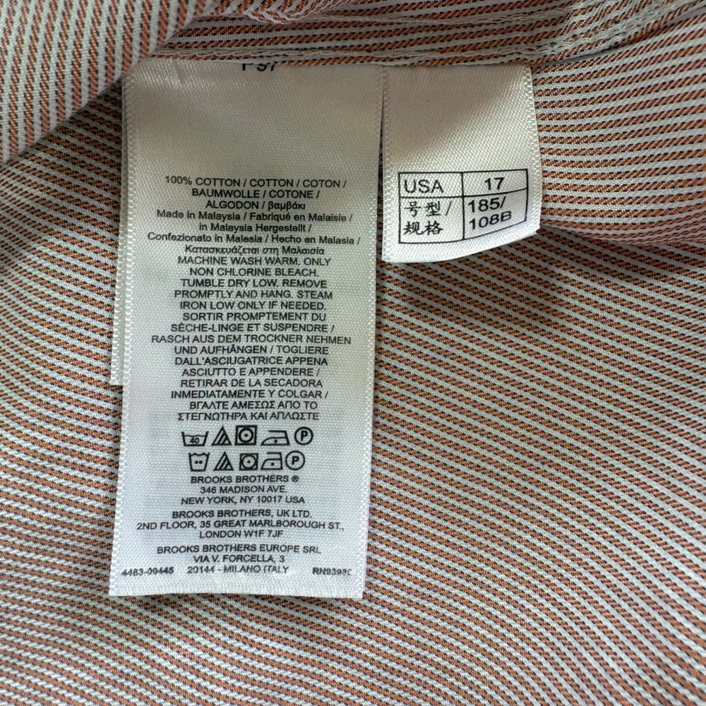 Brooks Brothers Dress Shirt 17-33 Regent Fit Red White Micro Stripe Cotton - Picture 6 of 11